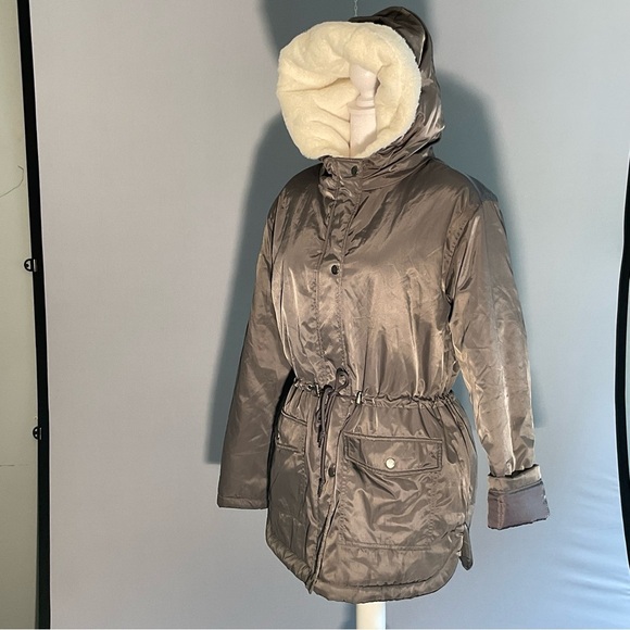 Riley & James Lg Slate Gray, Water Proof Puffer Jacket, White Faux Fur Lining - Picture 9 of 16